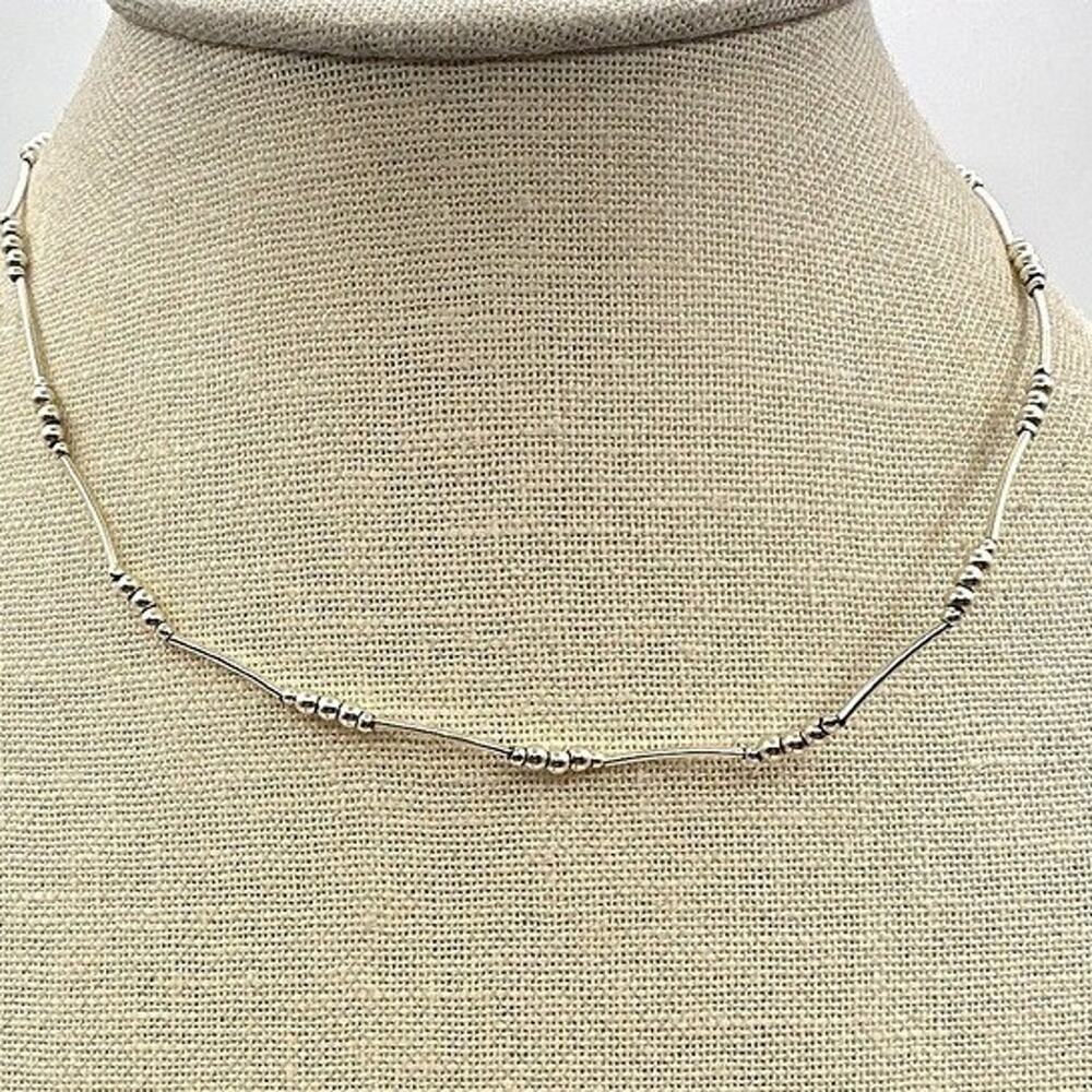 Vintage Y2K Silver Tone Beaded Bar Choker Necklace Retro Women's Classic Jewelry